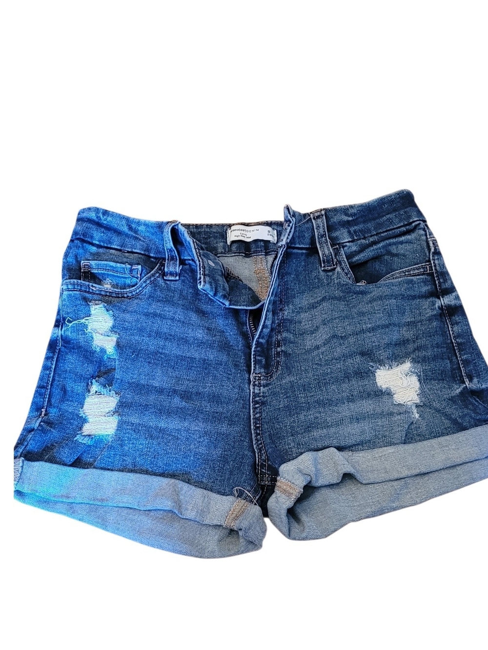 🥳4/$25!🥳 Dark Blue Distressed Curvy-High-Rise Cuffed Denim Shorts